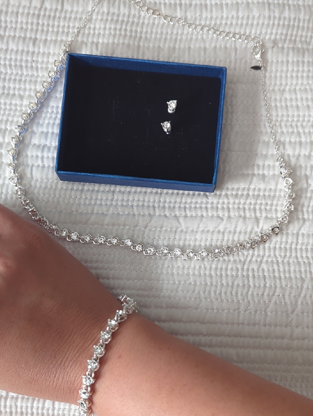 Costume Jewelry Crystal Tennis Necklace and Bracelet Set - Silver NWOT